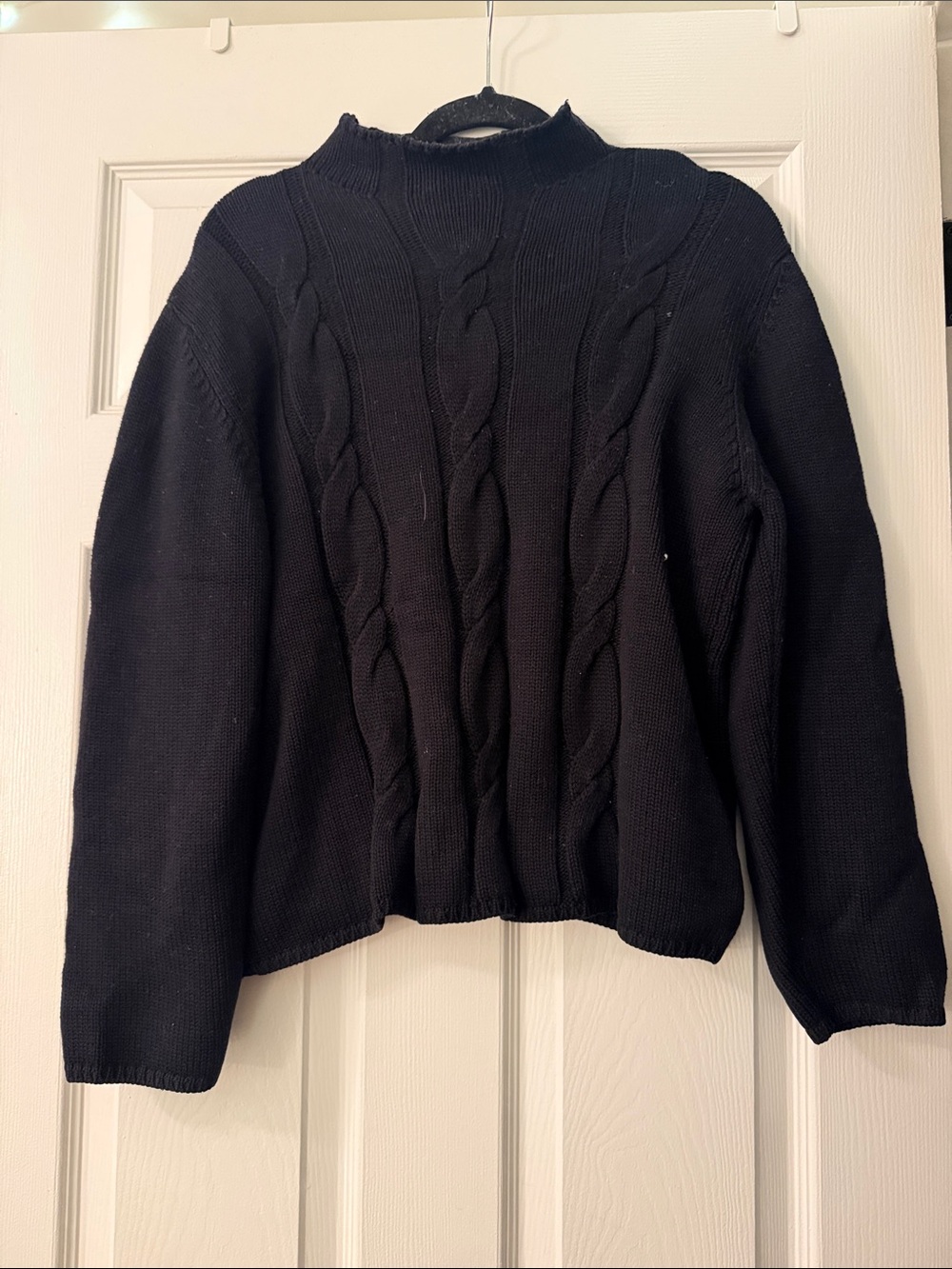 Talbots Black Cable-Knit Turtleneck Sweater
